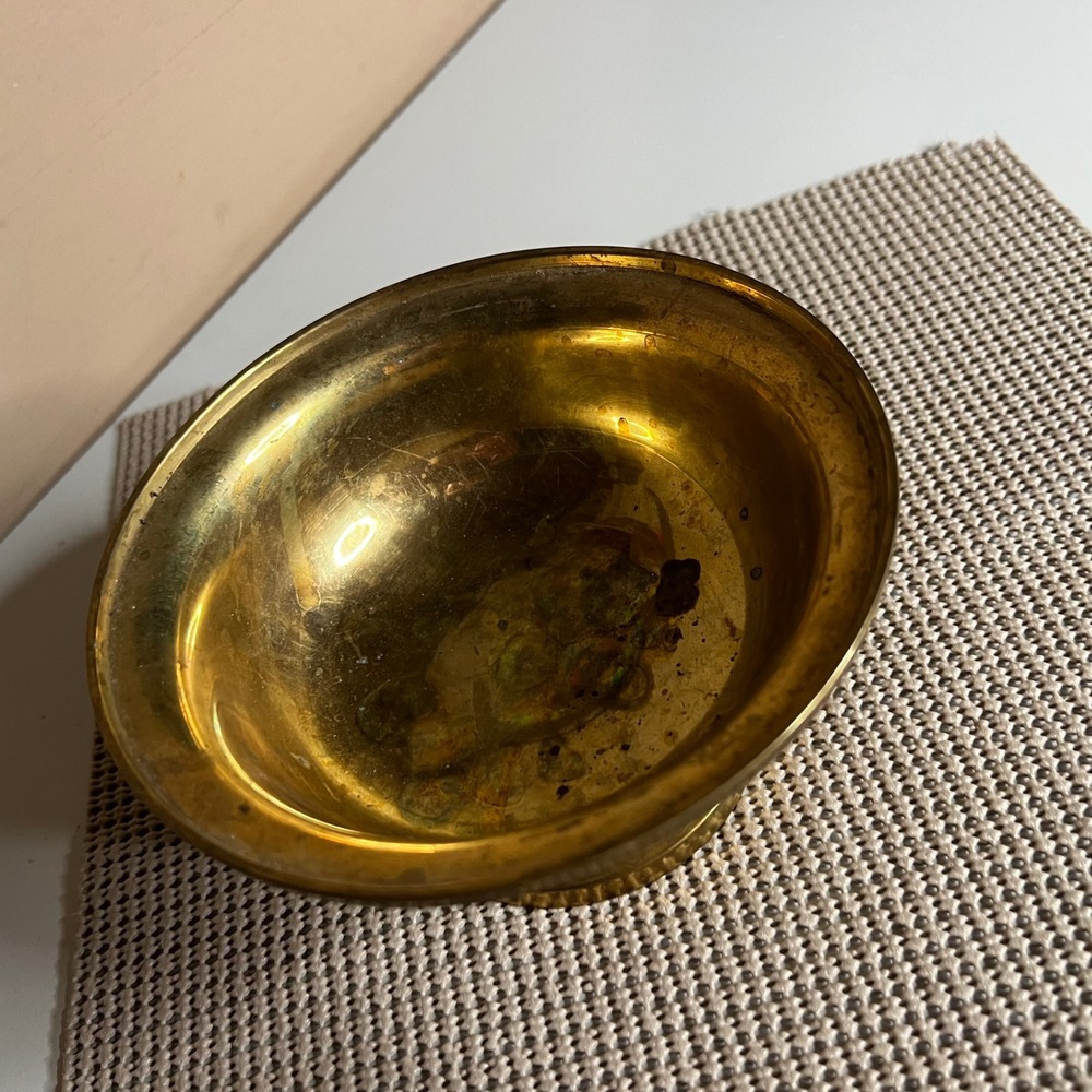 Vintage Solid Brass Pedestal Bowl Made in India Footed Decorative Dish 4.5" - Picture 7 of 7